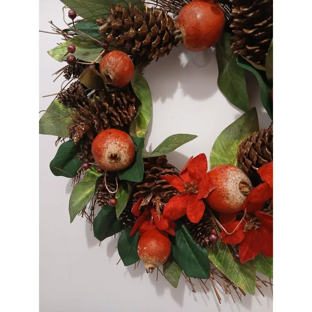 Winter Door Wreath Beautiful Pomegranate Realistic Holiday Christmas Arrangement